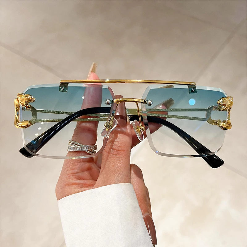 UV400 Rimless Square Sunglasses – Stylish Vintage Gradient Shades for Women