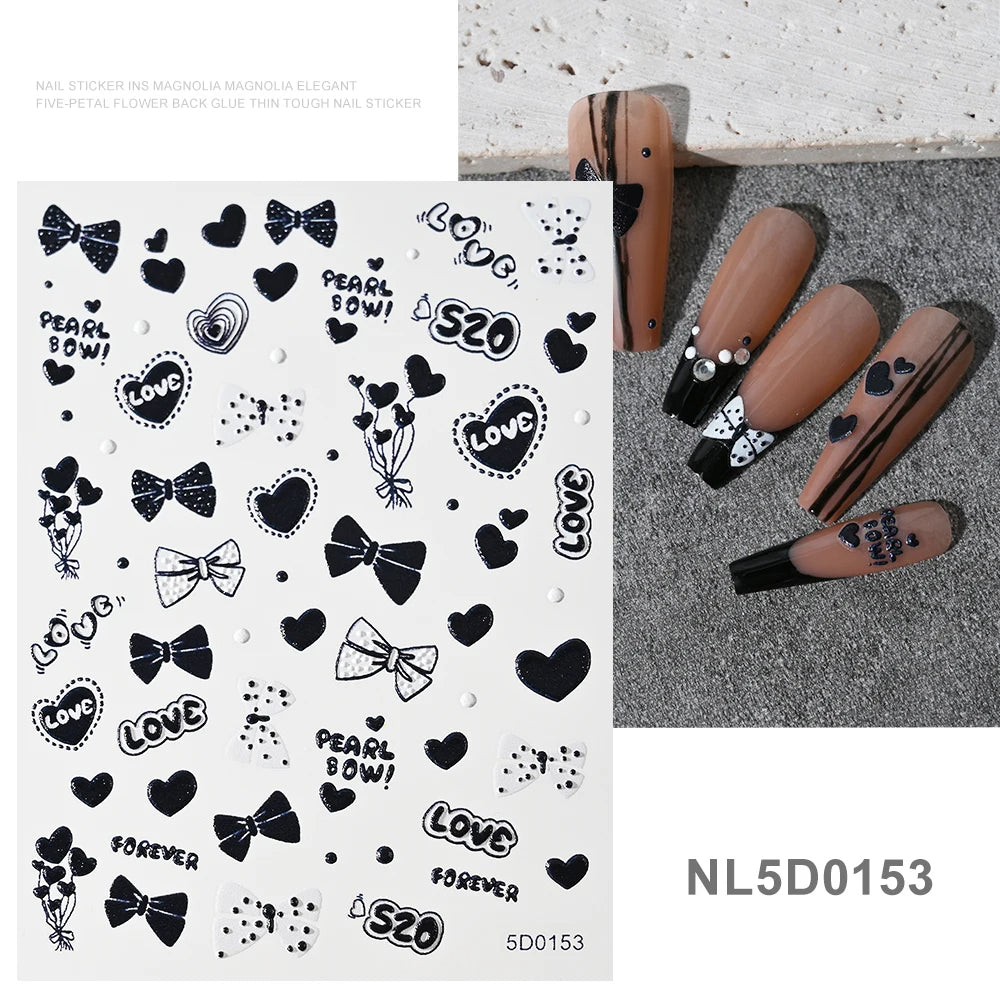 5D Embossed Nail Art Stickers | Hearts & Bows Valentine's Day Decals
