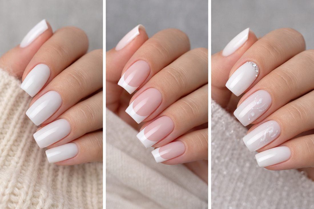 Milky white dip powder manicure for white powder nails UK