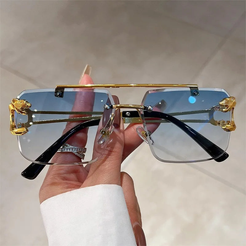 UV400 Rimless Square Sunglasses – Stylish Vintage Gradient Shades for Women