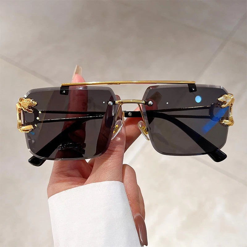 UV400 Rimless Square Sunglasses – Stylish Vintage Gradient Shades for Women