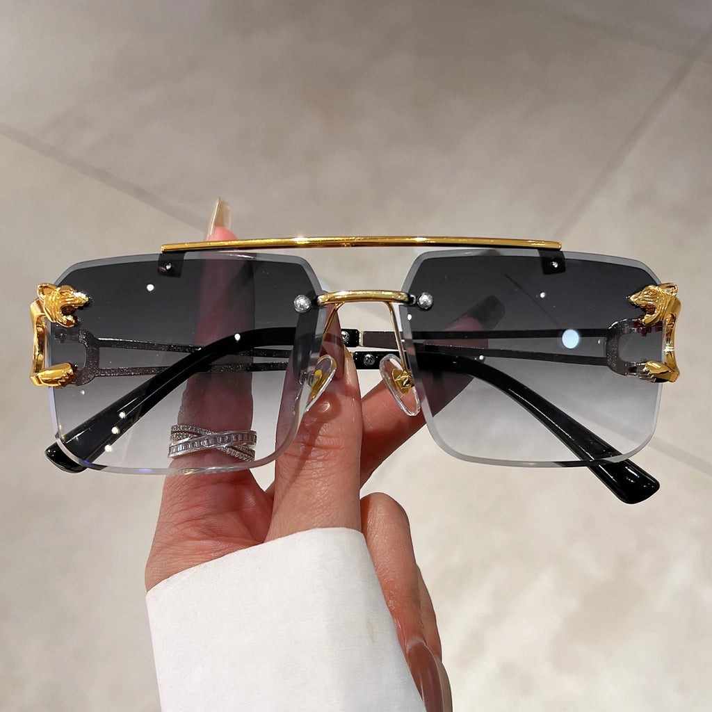 UV400 Rimless Square Sunglasses – Stylish Vintage Gradient Shades for Women