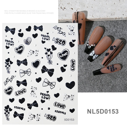 5D Embossed Nail Art Stickers | Hearts & Bows Valentine's Day Decals