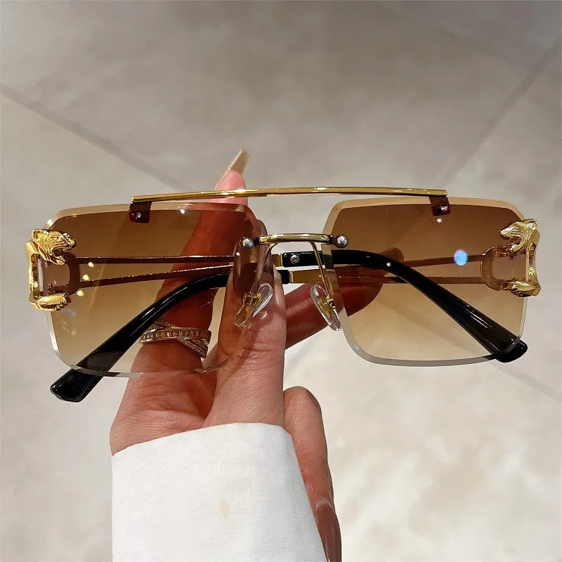 UV400 Rimless Square Sunglasses – Stylish Vintage Gradient Shades for Women