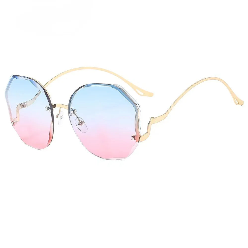 Frameless Ocean Gradient Retro Shaped Metal Oversize UV400 Sunglasses for Women