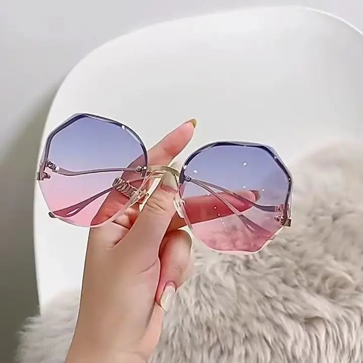 Frameless Ocean Gradient Retro Shaped Metal Oversize UV400 Sunglasses for Women