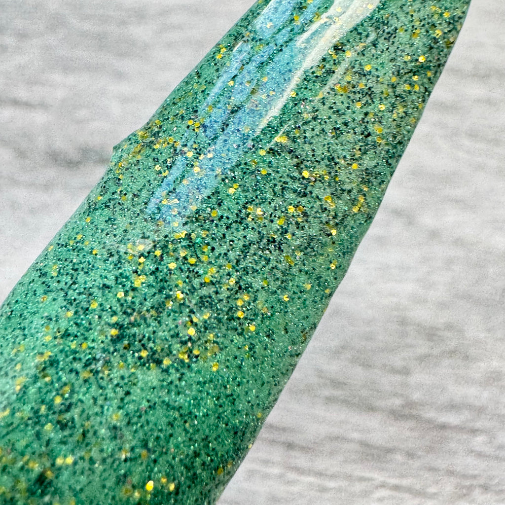 Enchanted Woods Forest Green Gold Glitter Dip Powder