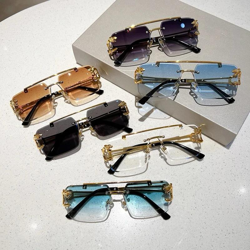 UV400 Rimless Square Sunglasses – Stylish Vintage Gradient Shades for Women