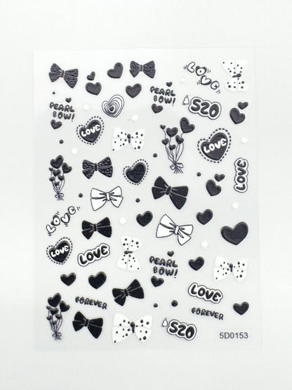 5D Embossed Nail Art Stickers | Hearts & Bows Valentine's Day Decals