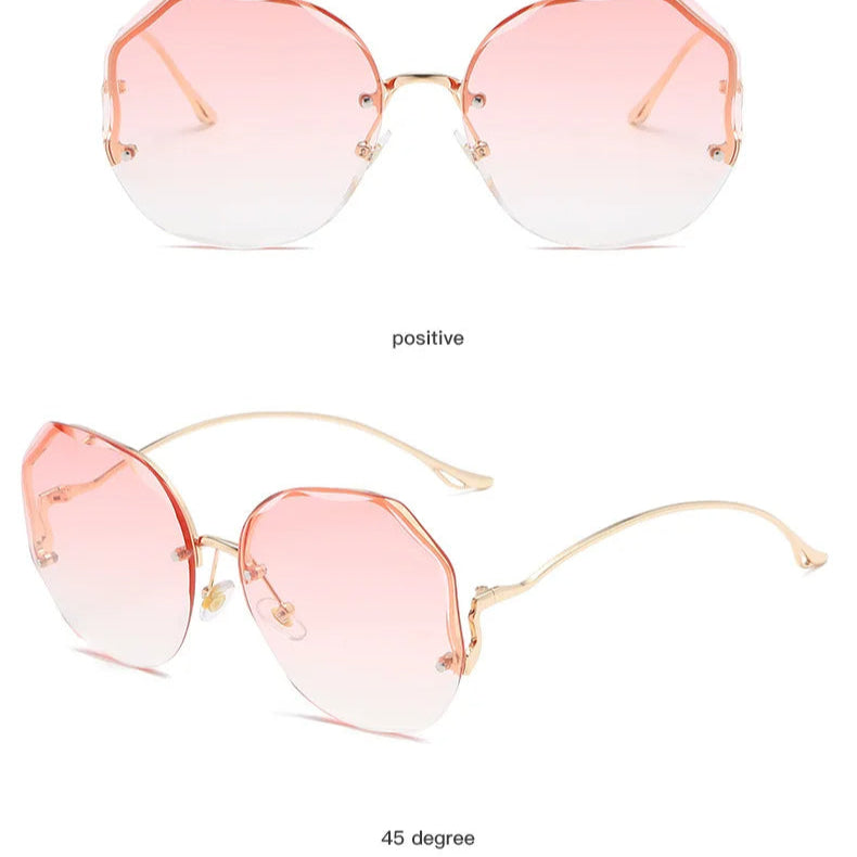 Frameless Ocean Gradient Retro Shaped Metal Oversize UV400 Sunglasses for Women