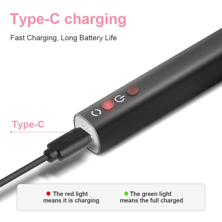 Cordless electric nail drill showing Type-C fast charging with red and green indicator lights.

