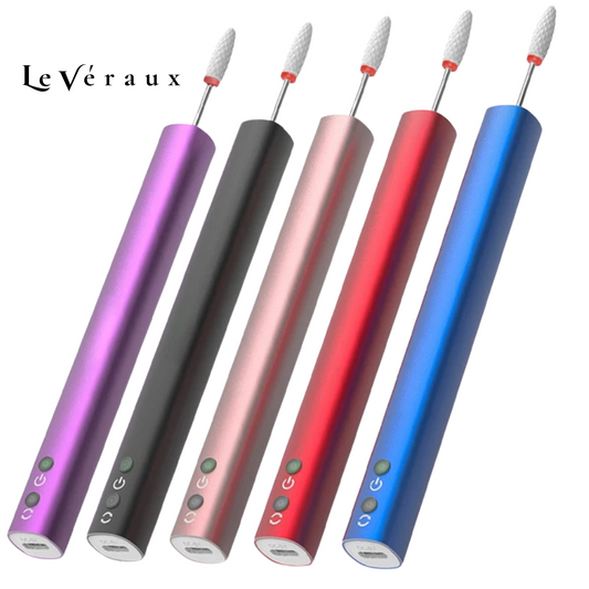 Close-up of cordless nail drill with LED auxiliary lighting for clear nail polishing and removal.

