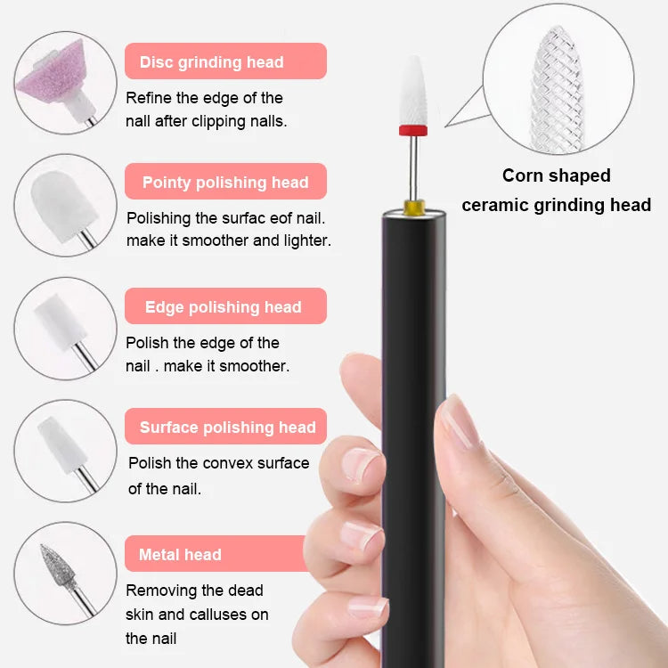 Cordless electric nail drill showing Type-C fast charging with led indicator lights.