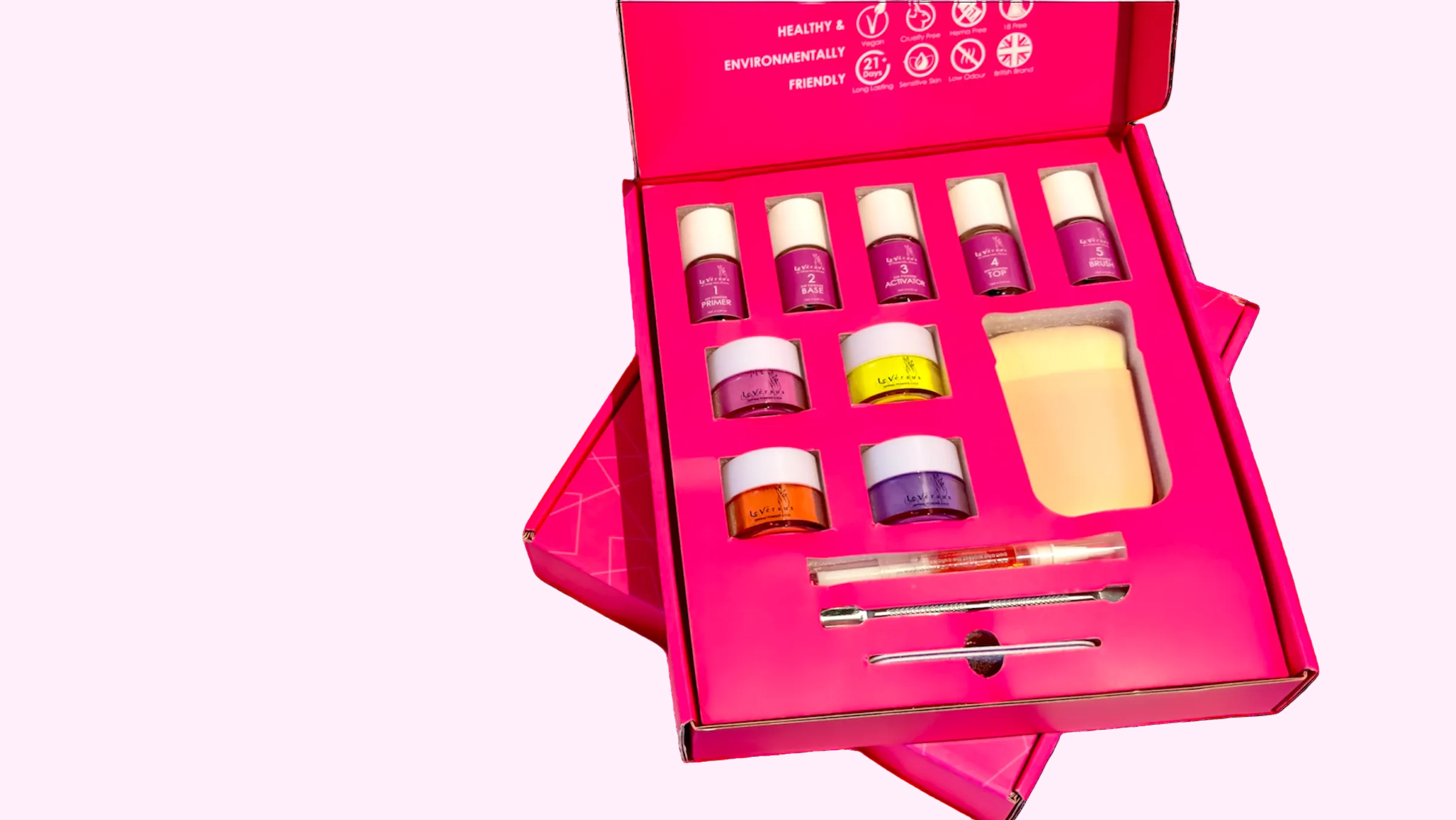 nail dip powder kit with dip powders, dip liquids and accessories