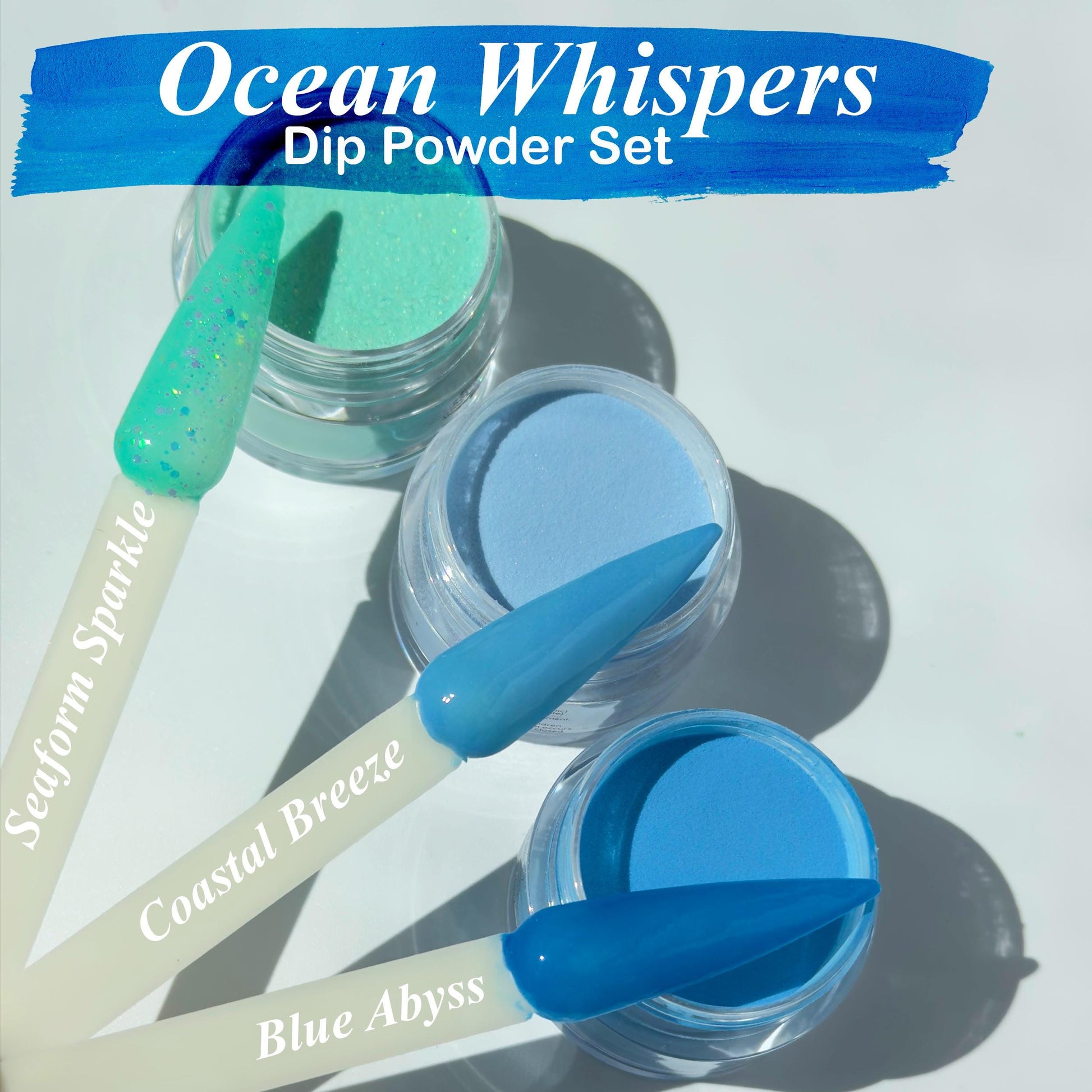 Ocean Whispers Dip Powder Set: Aqua to Deep Blue Summer Nail Colors
