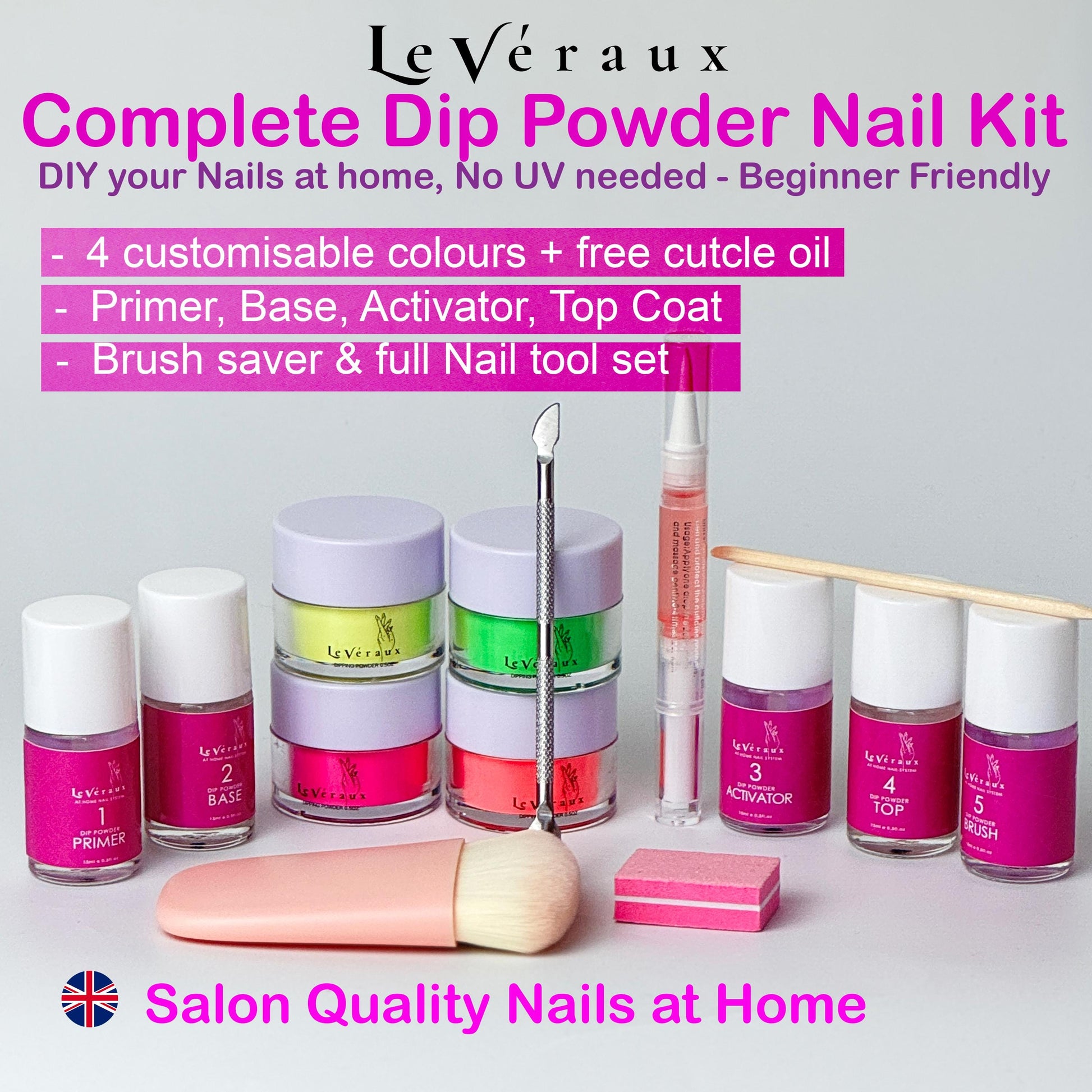 Dip Powder Nail Kit: 4 Trendy Colors, Hema-Free, Beginner-Friendly