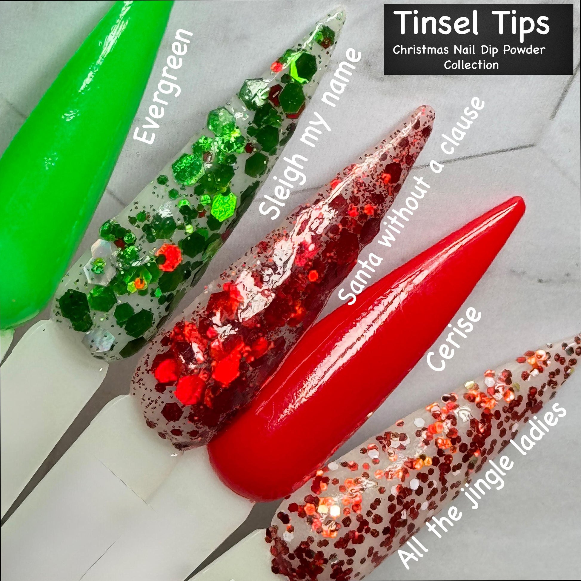 Christmas Dip Powder Nail Collection: Red, Green & Glitter - LeVeraux