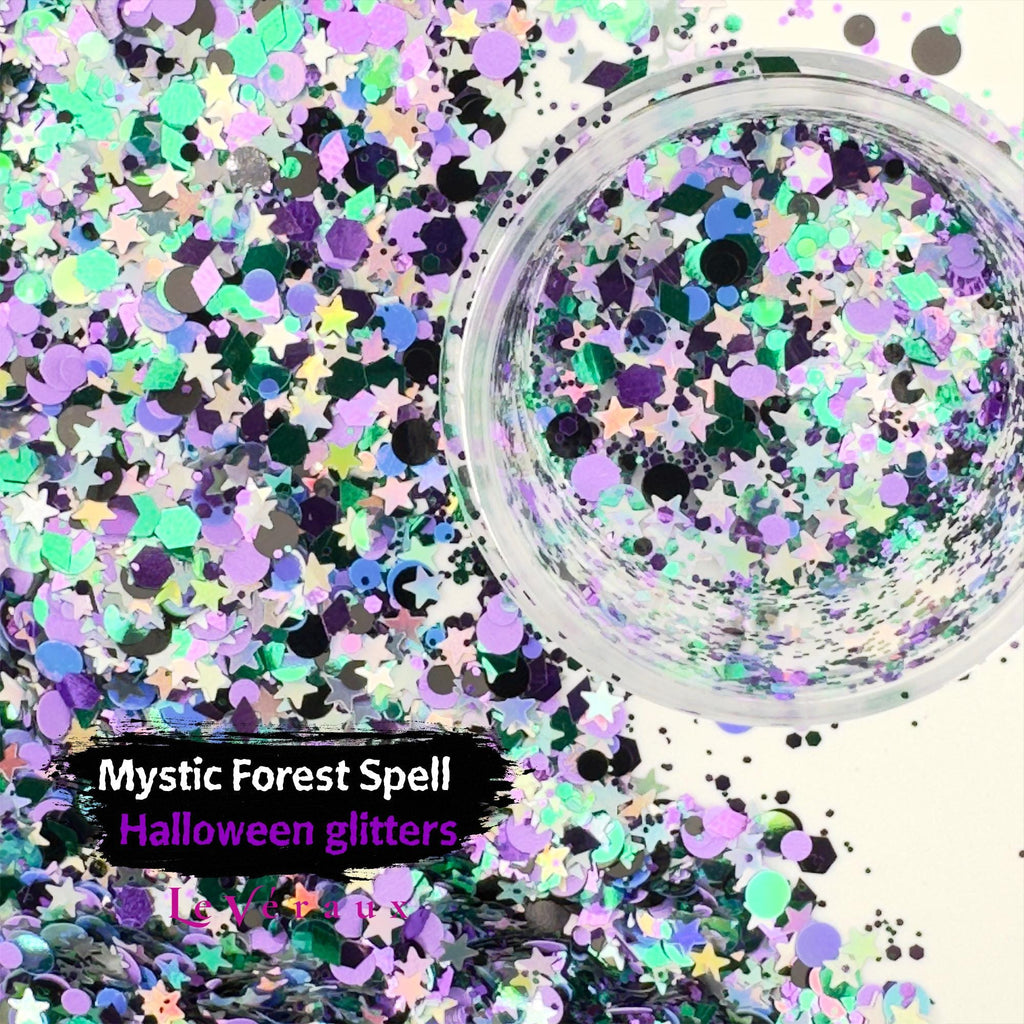 Mystic Forest Chunky Glitter: Purple, Green, Black Star Mix