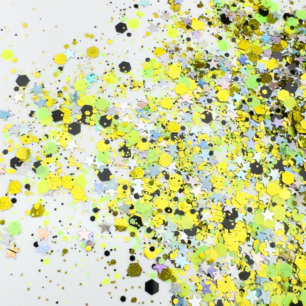 Neon Lime Halloween Glitter Mix: Black & Silver Star Confetti