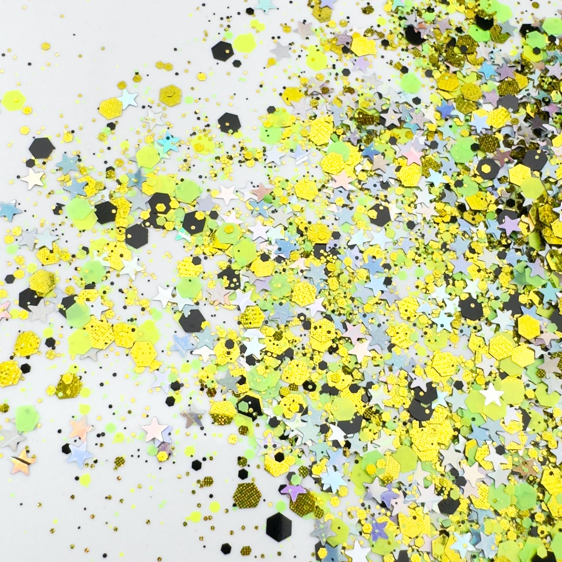 Neon Lime Halloween Glitter Mix: Black & Silver Star Confetti