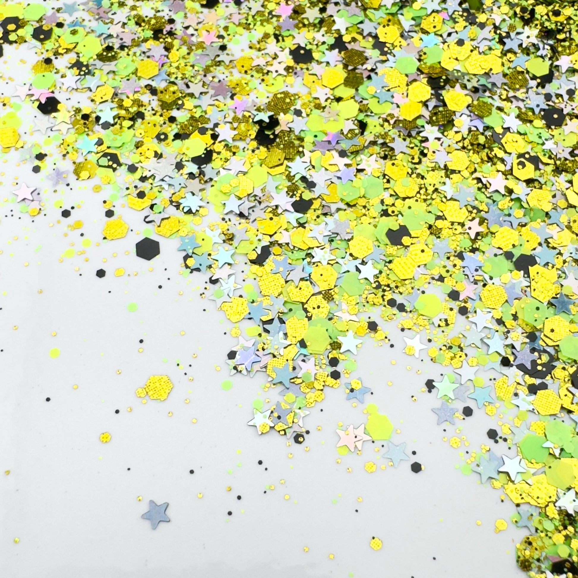 Neon Lime Halloween Glitter Mix: Black & Silver Star Confetti