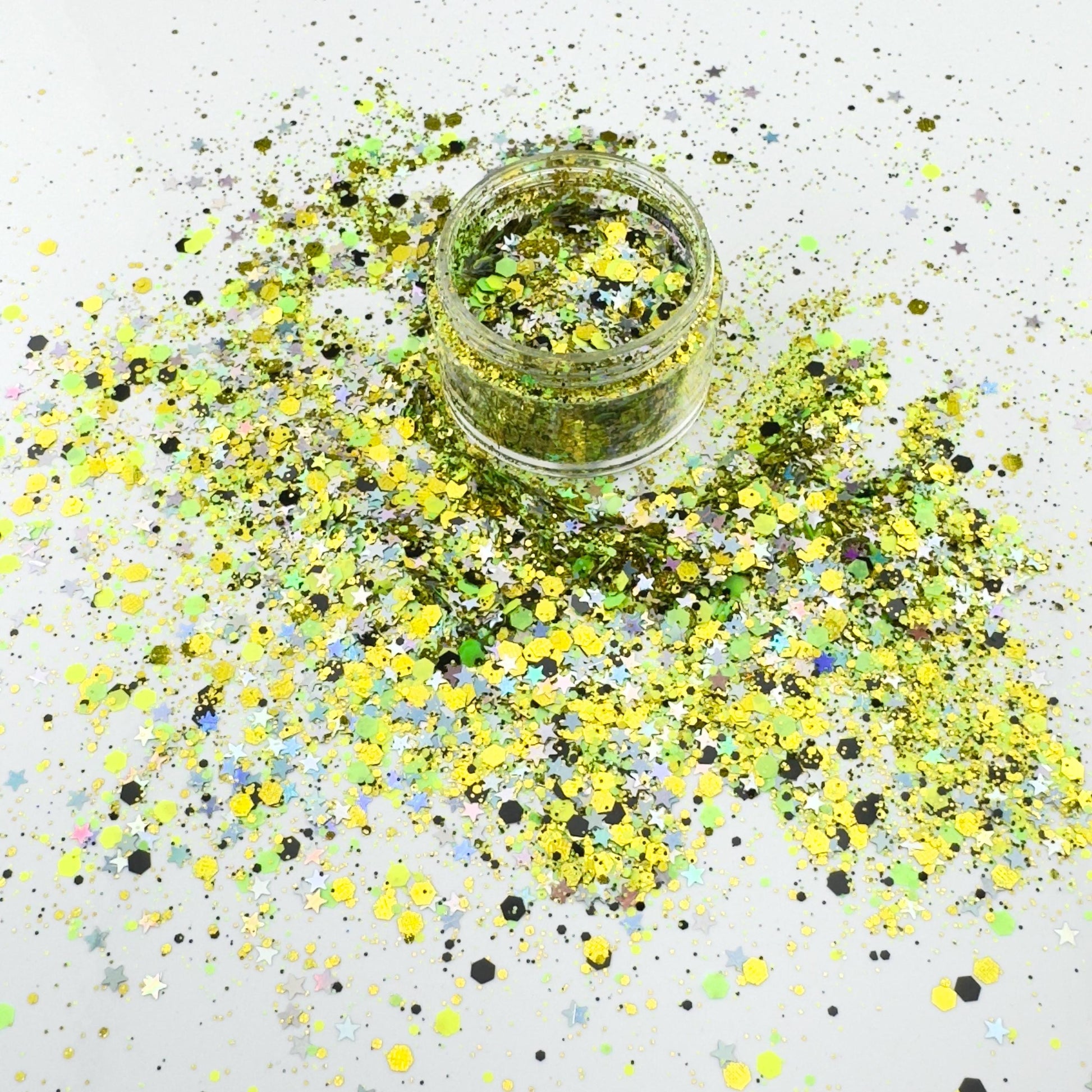 Neon Lime Halloween Glitter Mix: Black & Silver Star Confetti