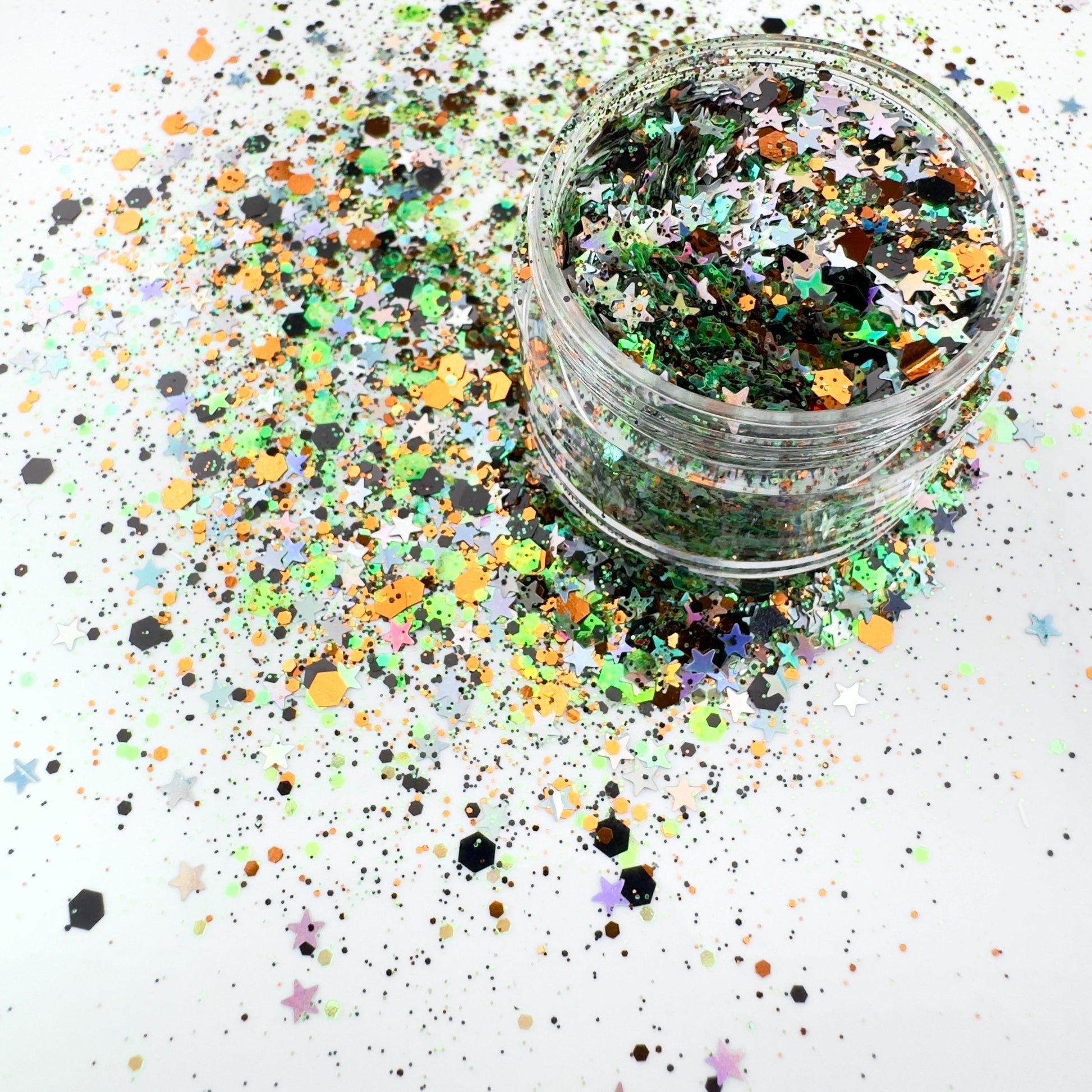 Enchanted Graveyard Chunky Glitter: Halloween Green, Orange, black, Metallic Stars
