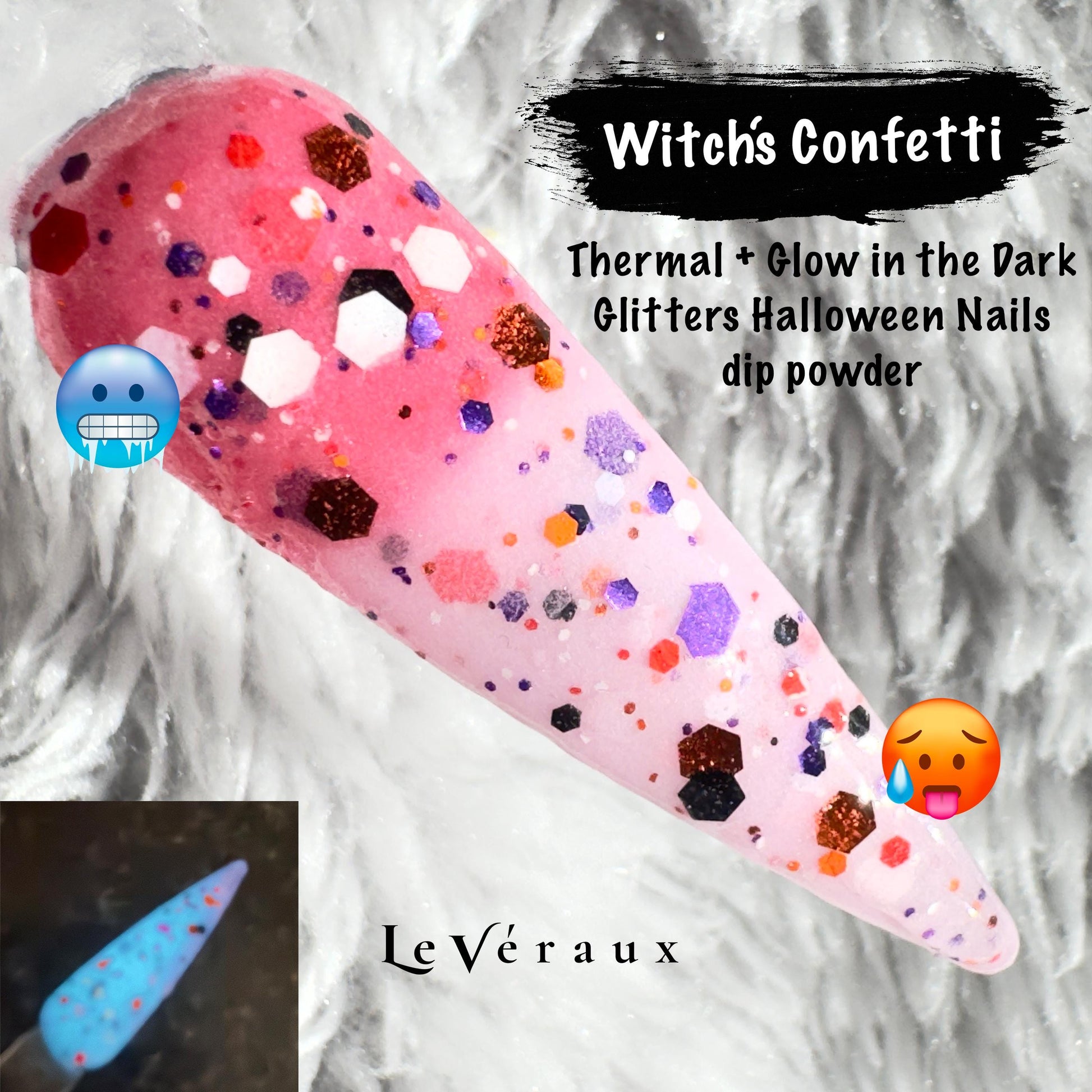 Witch’s Confetti Dip Powder | Glow in the Dark | Halloween Nail Dip Powder | Thermal Color Changing Pink Glitter | DIY Manicure Nail Art