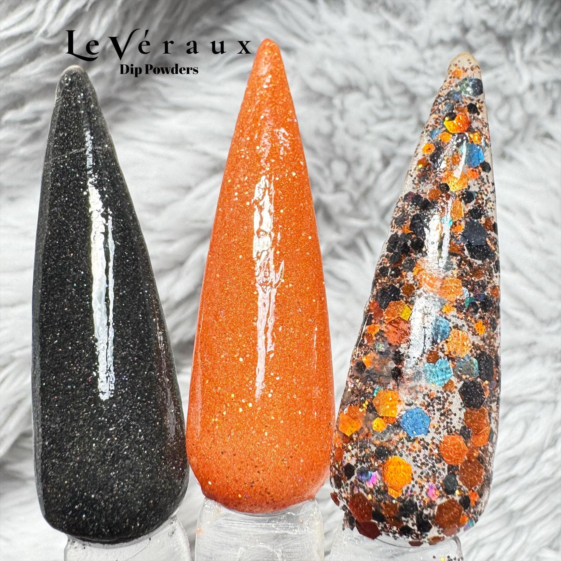 Moonlit Spells Trio | Halloween Dip Powder Set | Black, Orange & Glitter Nail Powder | DIY Nails | LeVéraux Dip Powder