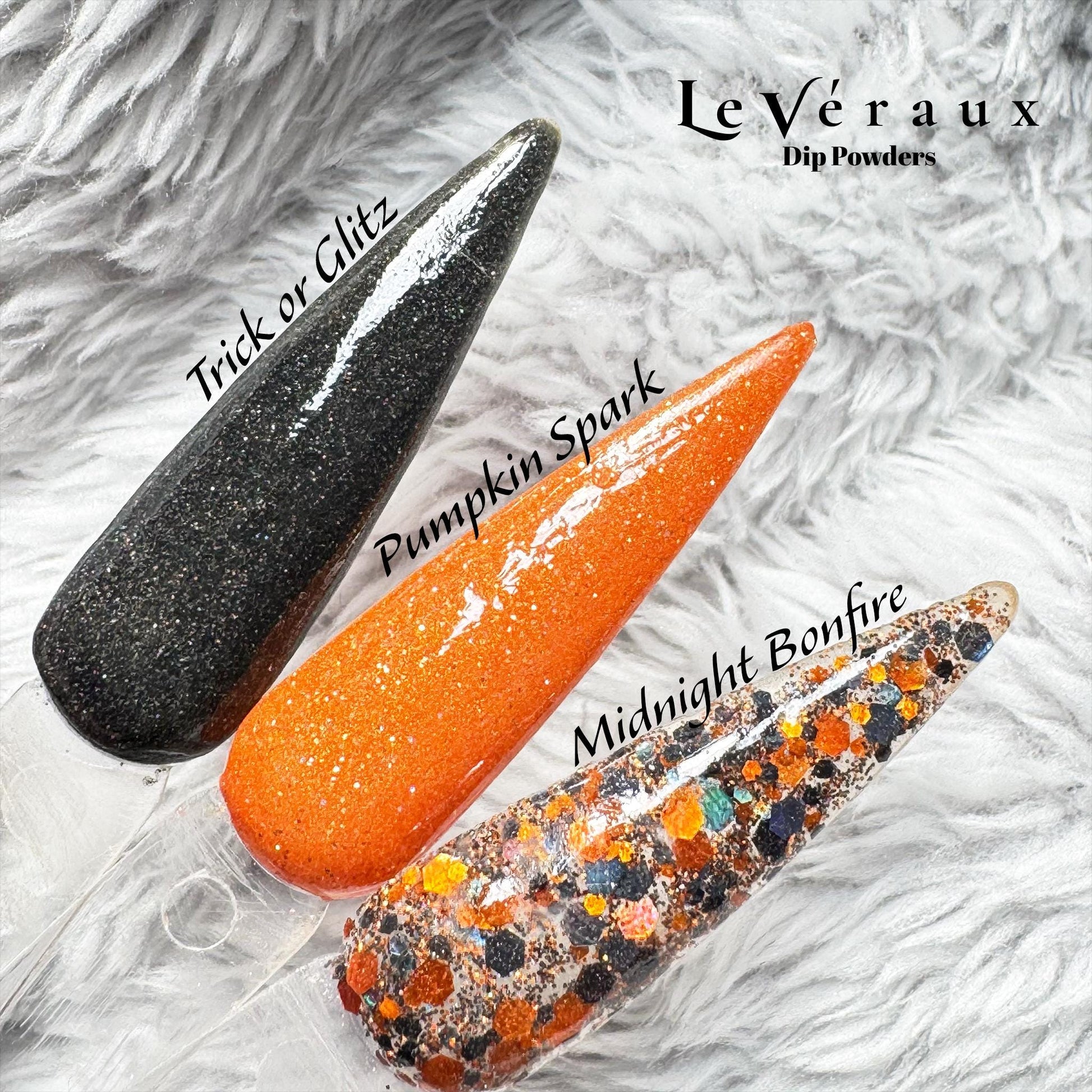 Moonlit Spells Trio | Halloween Dip Powder Set | Black, Orange & Glitter Nail Powder | DIY Nails | LeVéraux Dip Powder