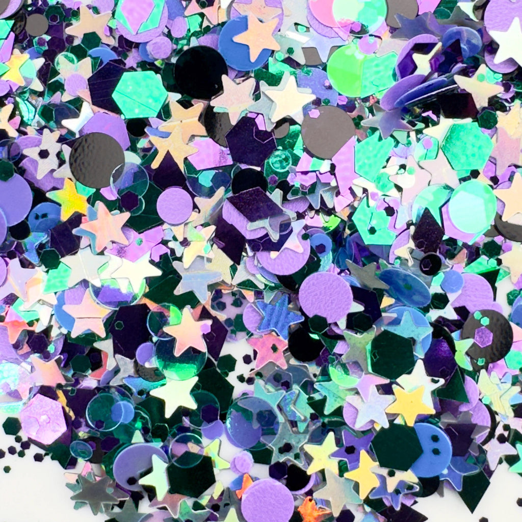 Mystic Forest Chunky Glitter: Purple, Green, Black Star Mix