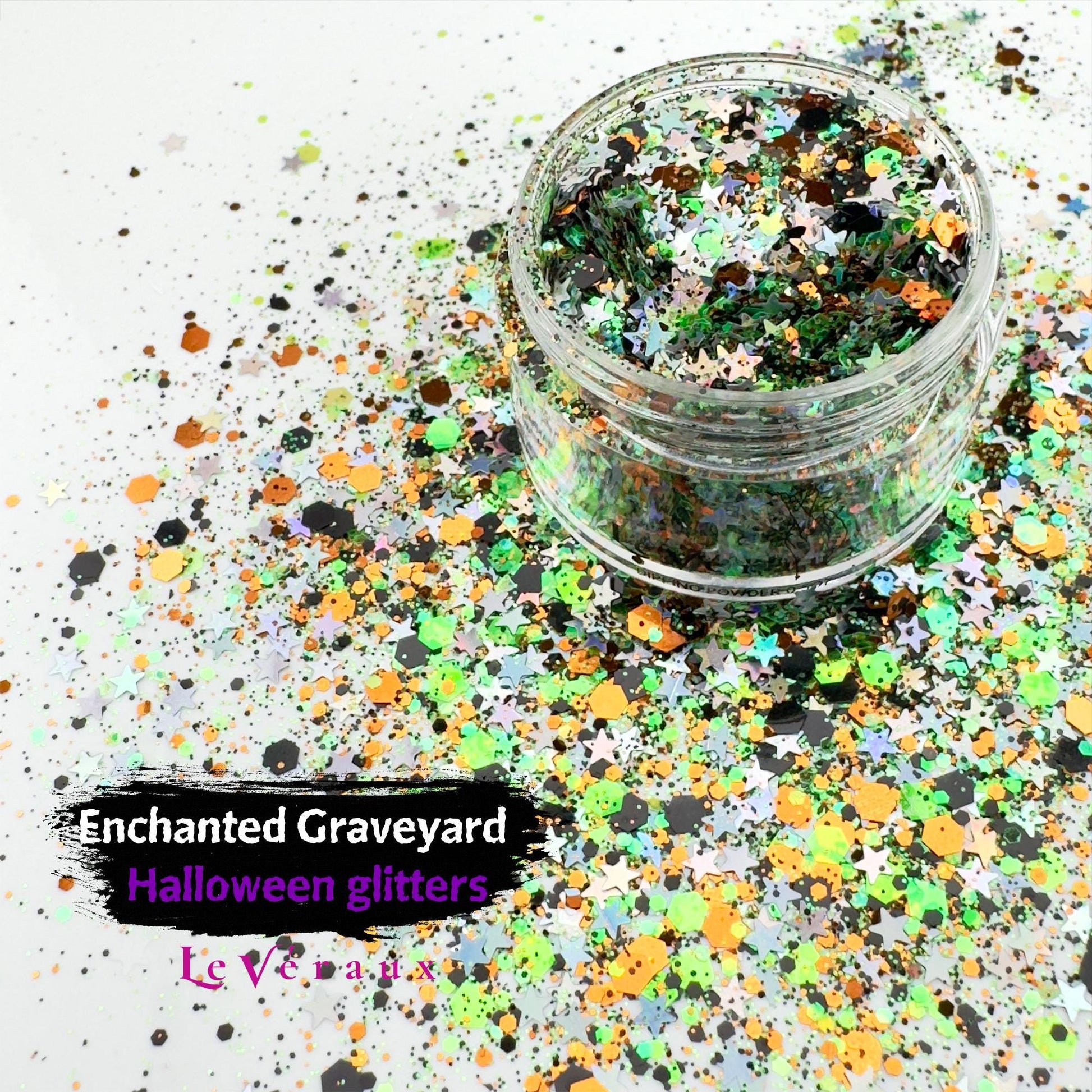 Enchanted Graveyard Chunky Glitter: Halloween Green, Orange, black, Metallic Stars