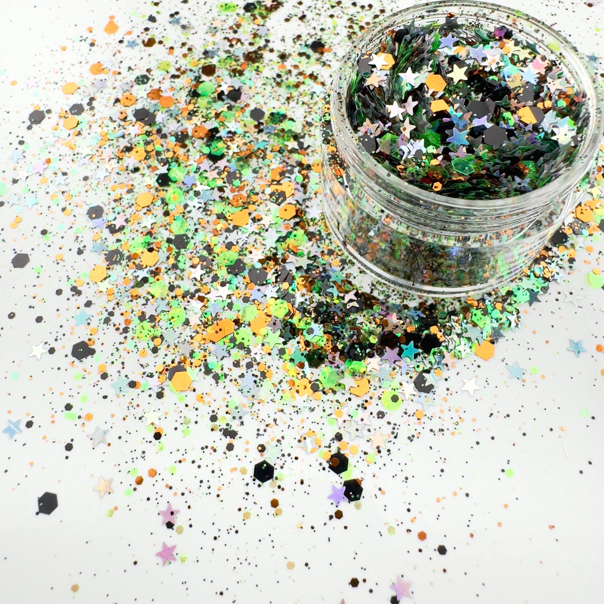 Enchanted Graveyard Chunky Glitter: Halloween Green, Orange, black, Metallic Stars