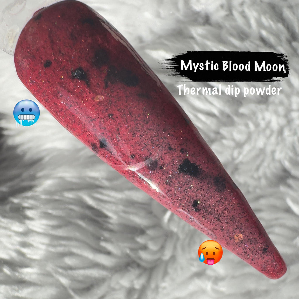 Mystic Blood Moon Thermal Dip Powder | Deep Crimson Colour Changing Nail Powder | Red Black Shimmer Acrylic Overlay | Halloween Nails