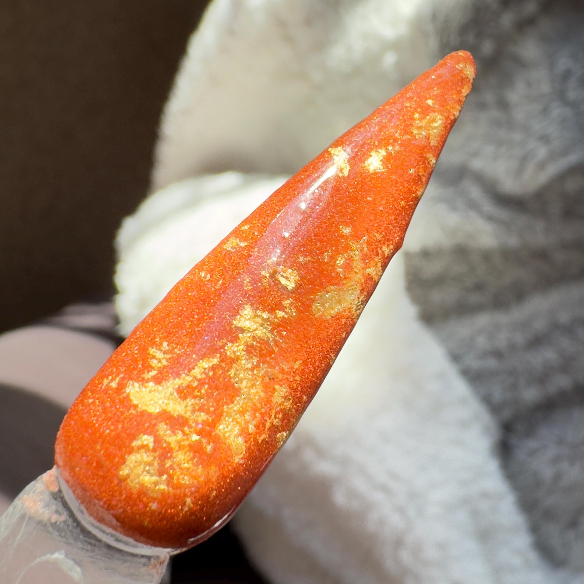 Golden Ember Dip Powder | Fiery Orange with Gold Flakes | Sparkle Dip Nails, Autumn Dip Powder, Luxury Nail Dipping System