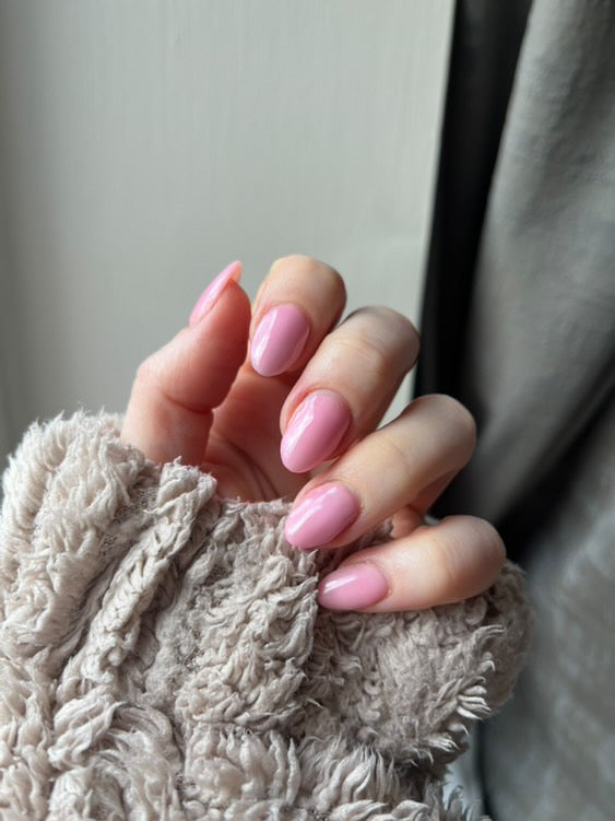 Pink nail dip done using dip powder starter kit